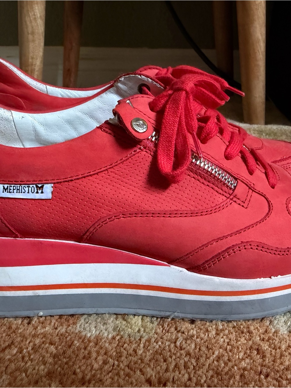 Mephisto OLIMPIA- Cranberry Red Suede Platform Sneaker with Side Zipper - Picture 14 of 16